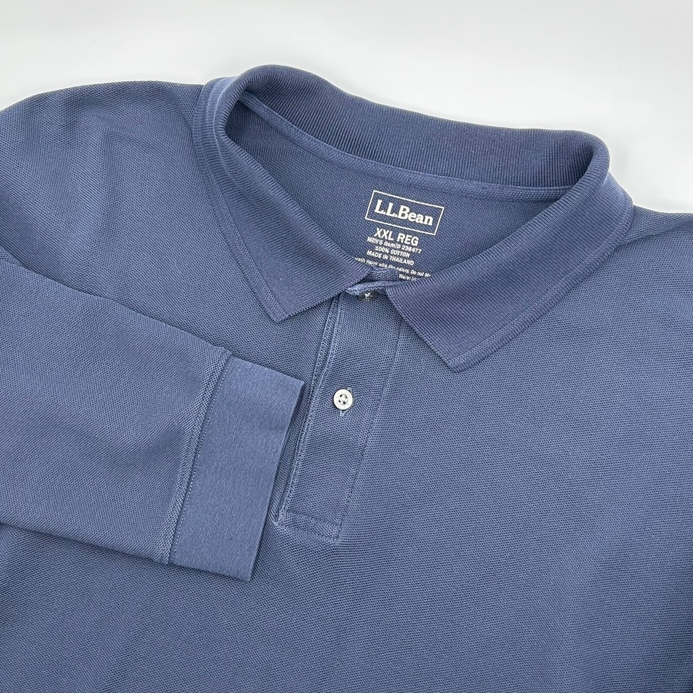 Men's L.L. BEAN Navy Blue Long Sleeve Polo Shirt Size XXL Tall 1/4 Button Collar